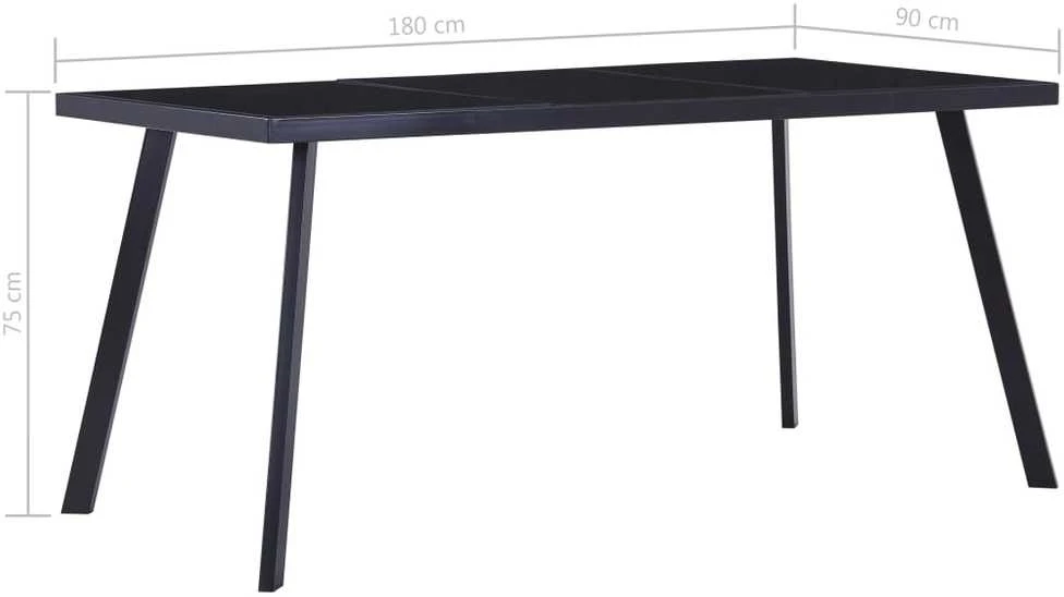 Valgomojo stalas, juodas, 180x90x75cm, grūdintas stiklas