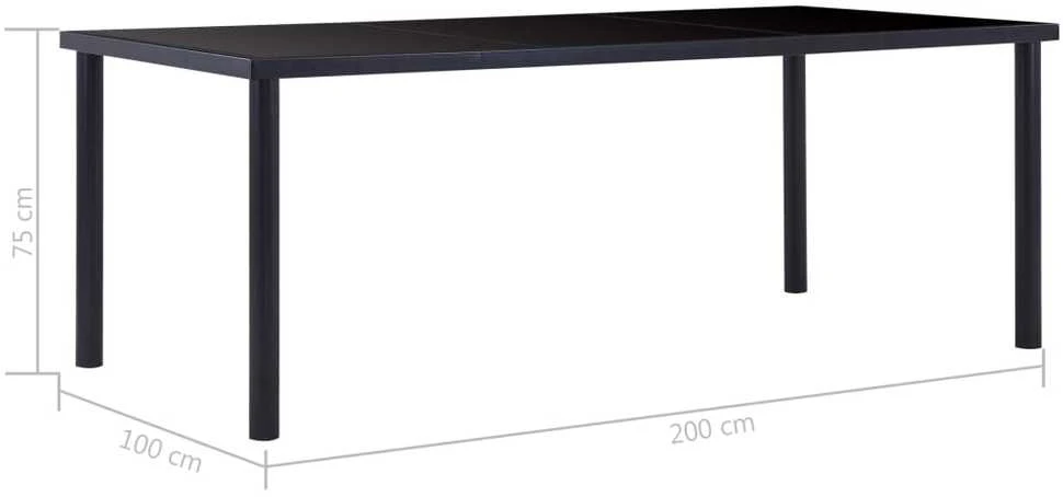 Valgomojo stalas, juodas, 200x100x75cm, grūdintas stiklas