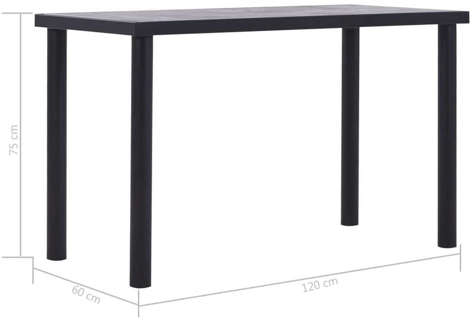 Valgomojo stalas, juodas ir betono pilkas, 120x60x75cm, MDF