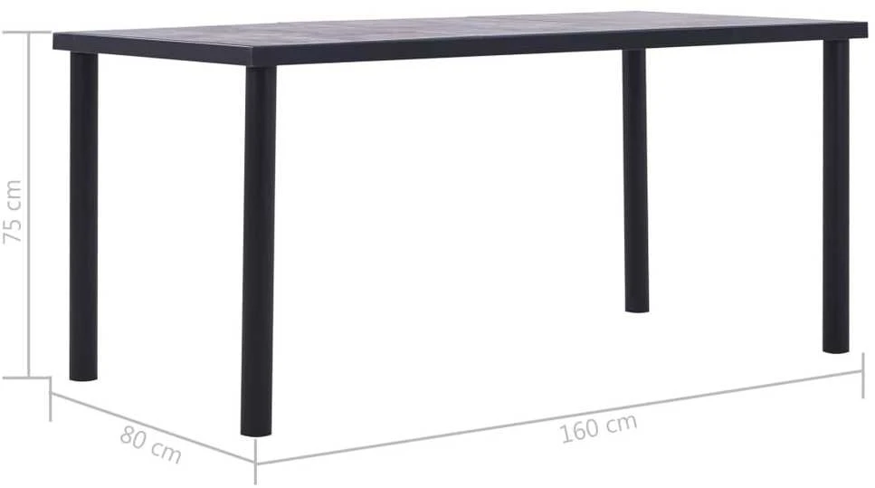 Valgomojo stalas, juodas ir betono pilkas, 160x80x75cm, MDF