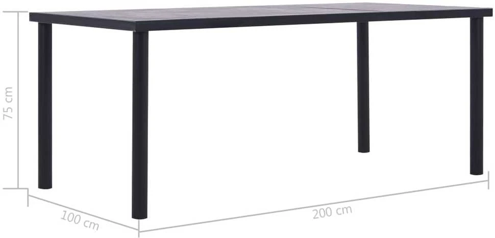 Valgomojo stalas, juodas ir betono pilkas, 200x100x75cm, MDF