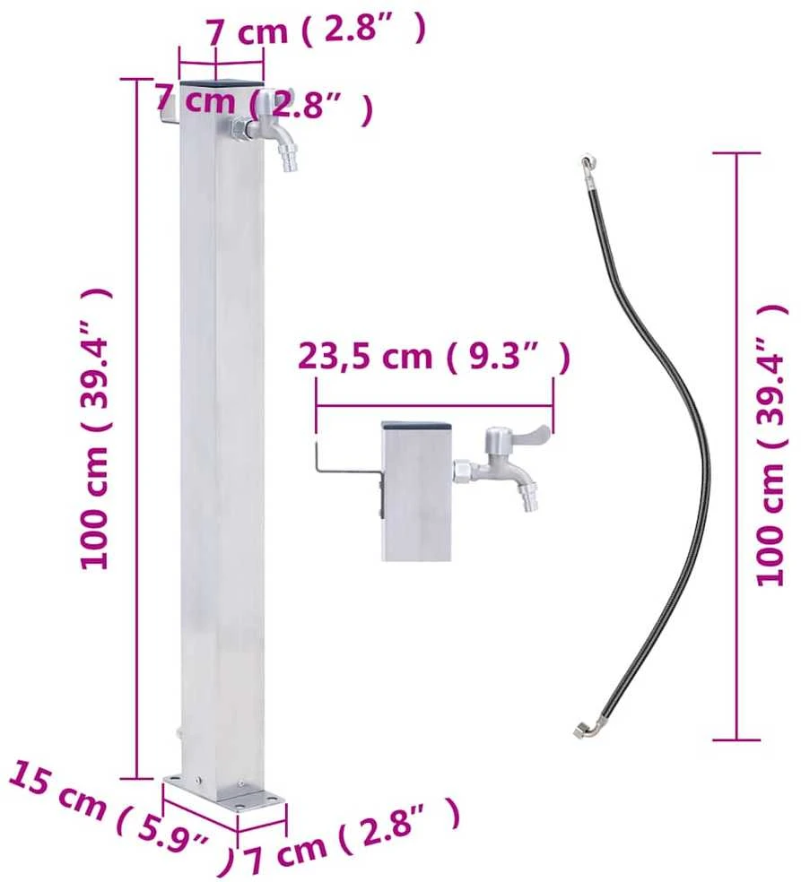 Vandens kolonėlė sodui, 100cm, nerūdijantis plienas, kvadratinė