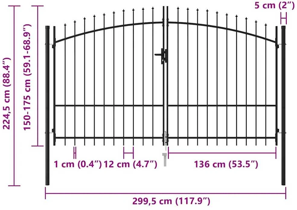 Vartai su smailiais viršugaliais, juodi, 3x1,75m, plienas