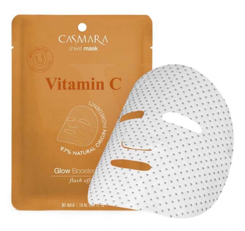 Skaistinamoji veido kaukė Casmara Glow Booster Sheet Mask Vitamin C, su vitaminu C ir niacinamidu, magnetinė technologija