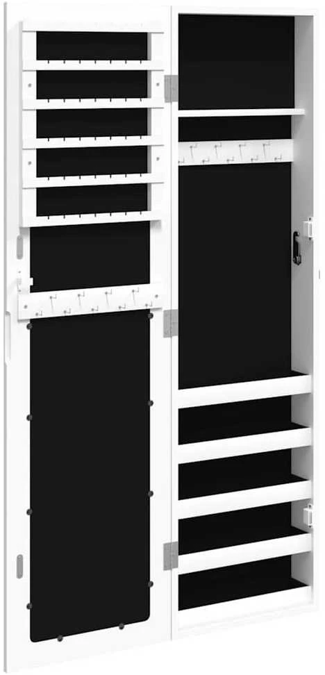 Veidrodinė papuošalų spintelė, balta, 30x8,5x106cm, sieninė