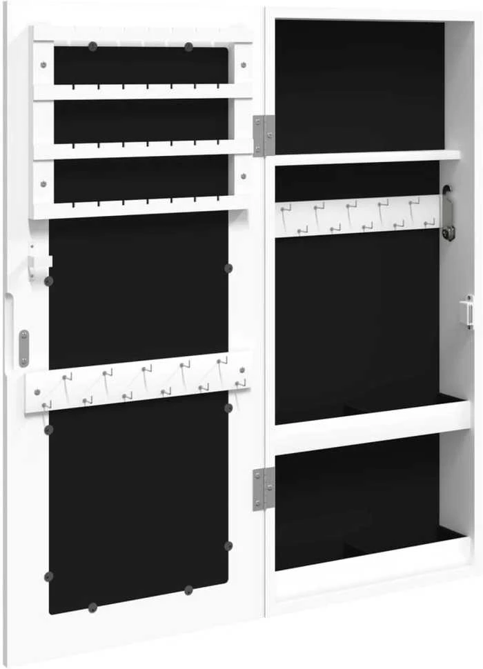 Veidrodinė papuošalų spintelė, balta, 30x8,5x67cm, sieninė