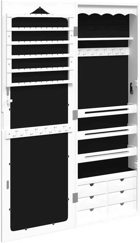 Veidrodinė papuošalų spintelė, balta, 37,5x10x106cm, sieninė