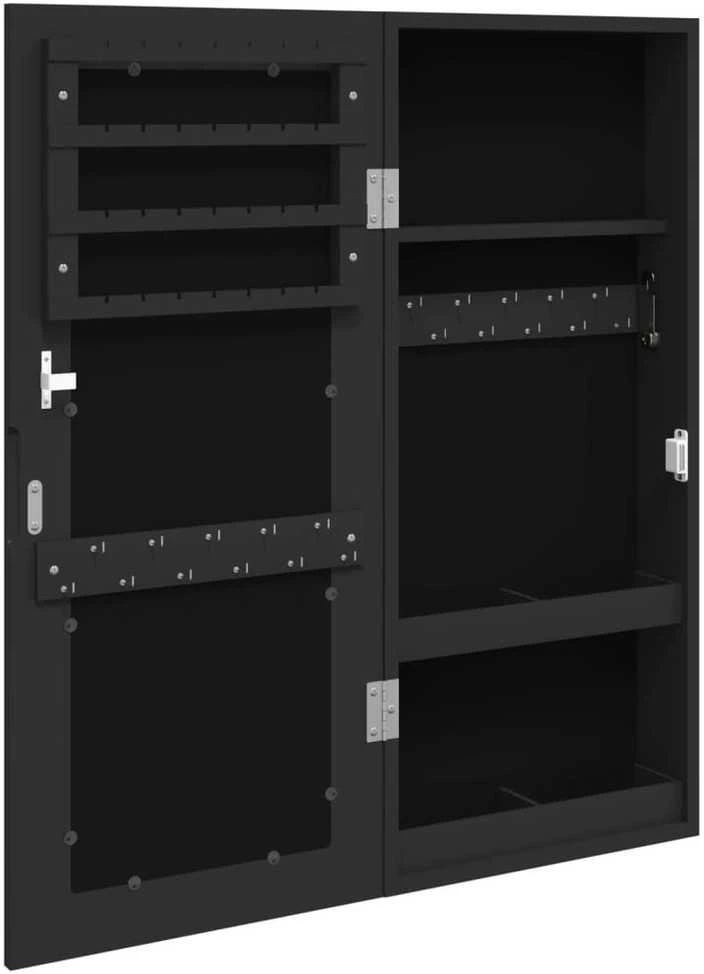 Veidrodinė papuošalų spintelė, juoda, 30x8,5x67cm, sieninė