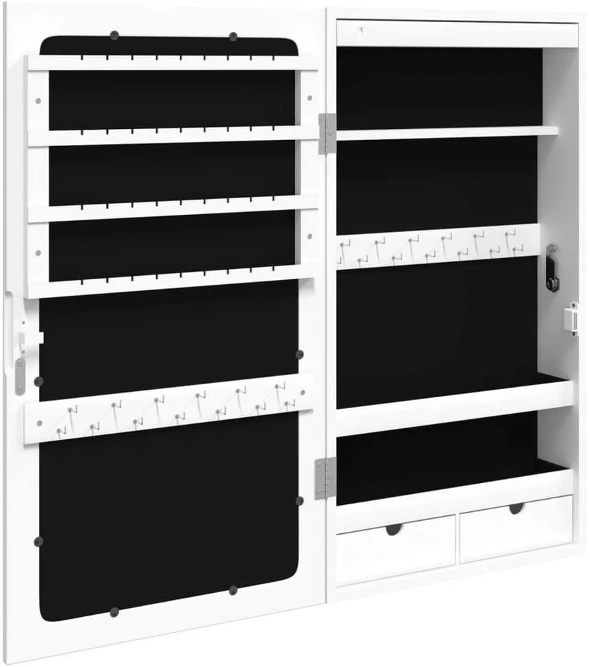 Veidrodinė papuošalų spintelė su LED apšvietimu, baltos spalvos