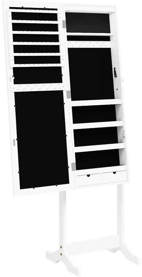 Veidrodinė papuošalų spintelė su LED, balta, laisvai pastatoma
