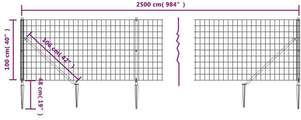 Vielinė tinklinė tvora su smaigais, žalios spalvos, 1x25m