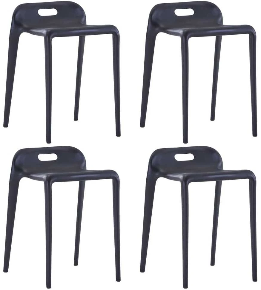 Viena ant kitos sudedamos taburetės, 4 vnt., juodos, plastikas