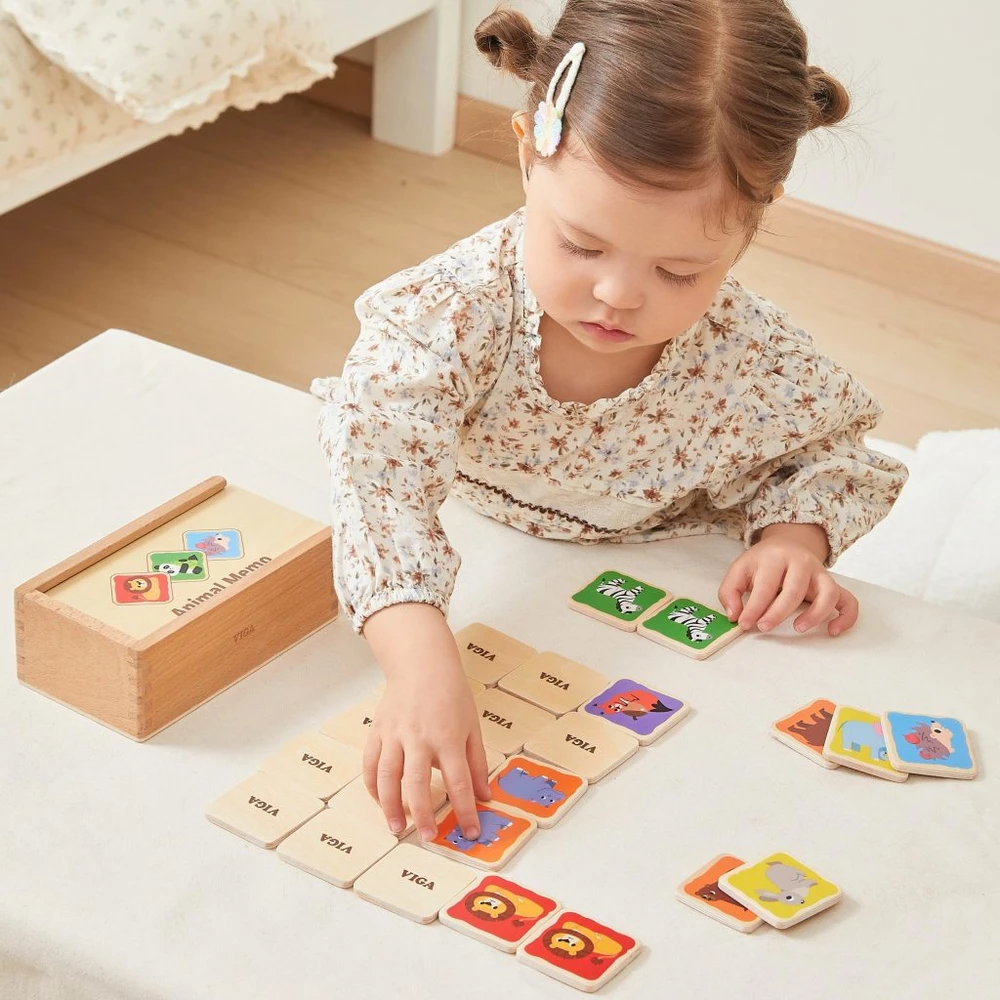 Viga Toys Viga atmintį lavinantis žaidimas vaikams Memo Animals medinis nuo 3 metų