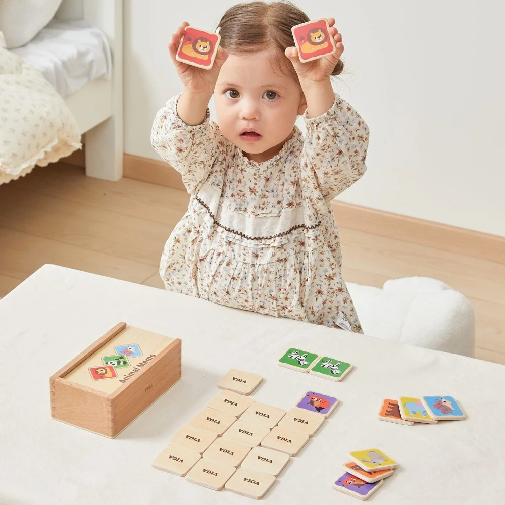 Viga Toys Viga atmintį lavinantis žaidimas vaikams Memo Animals medinis nuo 3 metų