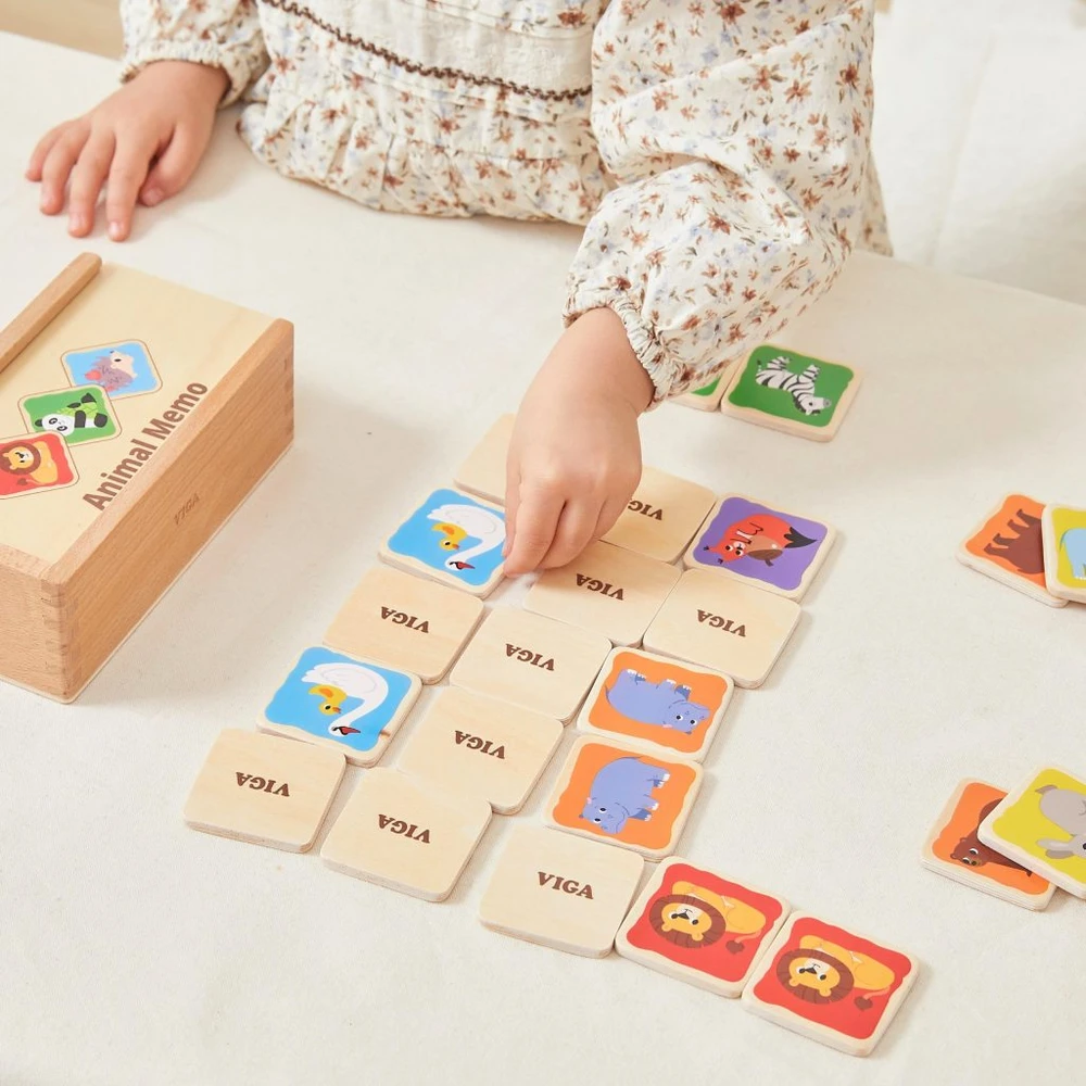 Viga Toys Viga atmintį lavinantis žaidimas vaikams Memo Animals medinis nuo 3 metų