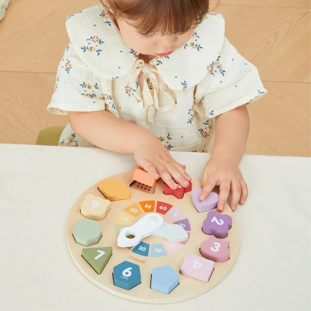 Viga Toys Viga edukacinis medinis formų laikrodis 18 mėn.+