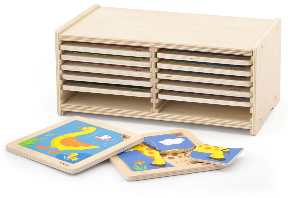Dėlionė Viga Toys Mediniai galvosūkiai 12 lentų 4 galvosūkiai „Viga“ žaislų stende