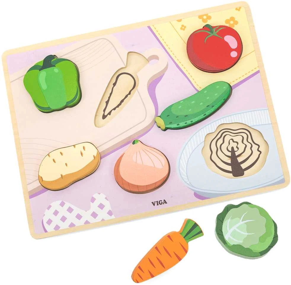 Viga Toys Viga medinė Montessori dėlionė 2in1 Daržovės