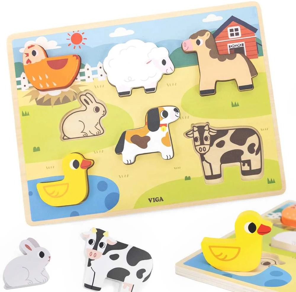 Viga medinė Montessori dėlionė 2in1 Ferma