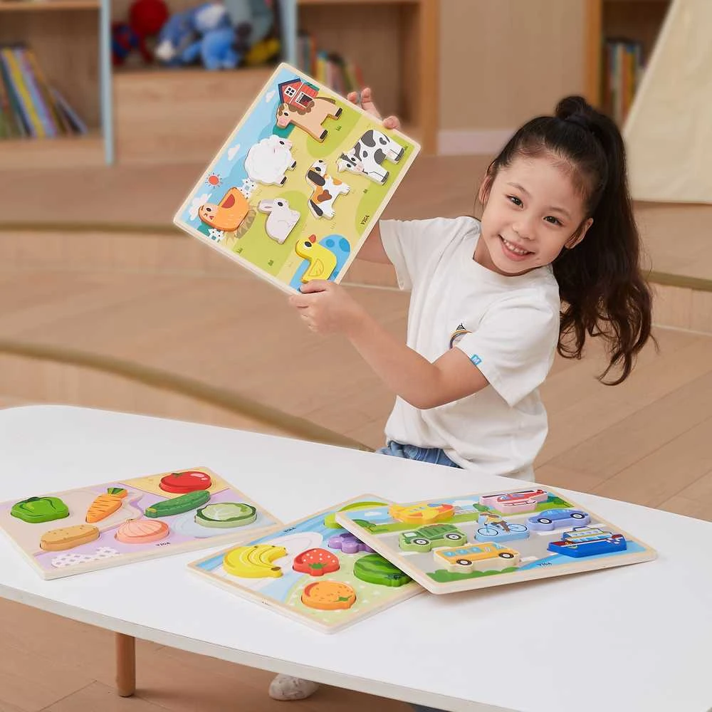 Viga medinė Montessori dėlionė 2in1 Ferma