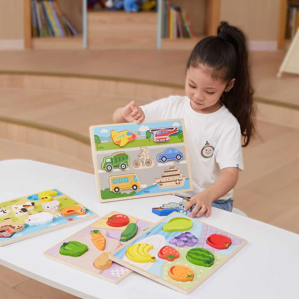 Viga medinė Montessori dėlionė 2in1 Ferma