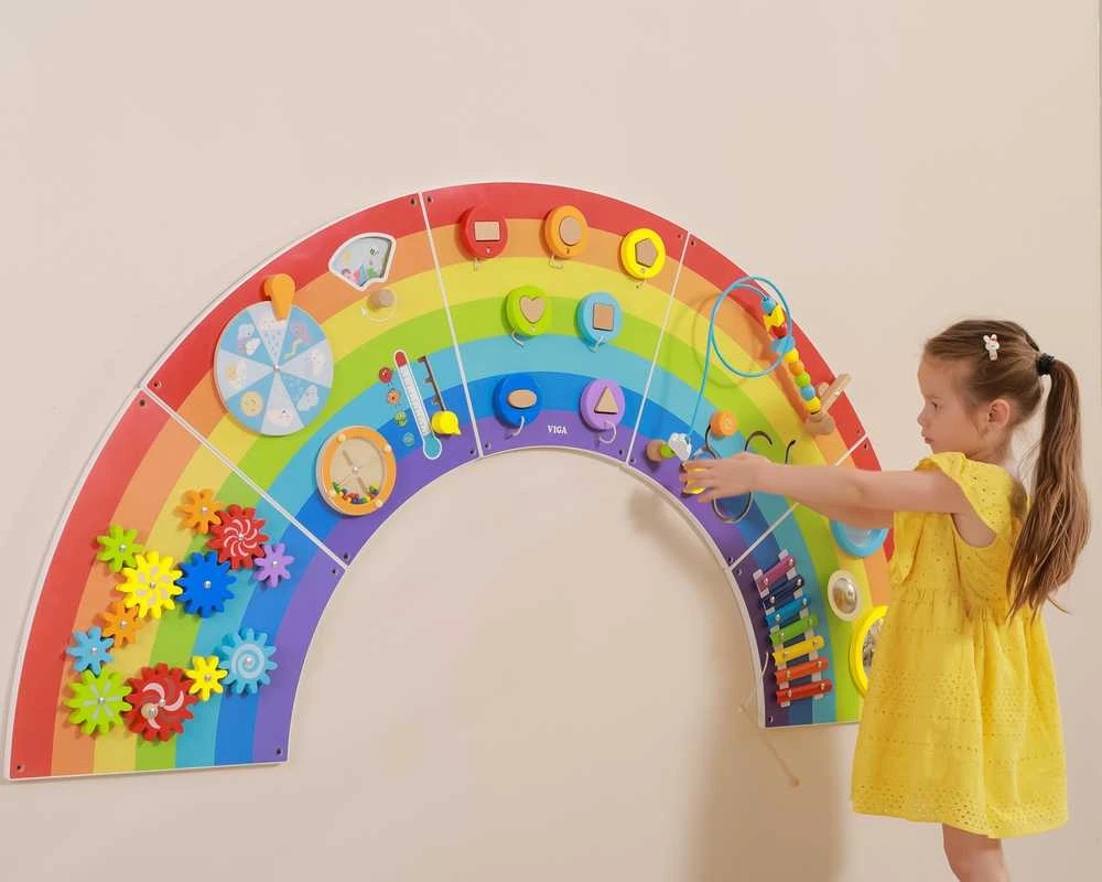 Viga Toys VIGA medinė sensorinė manipuliacinė lenta EDU Vaivorykštė