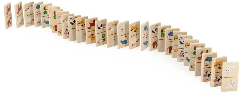 Viga Toys VIGA medinis domino 2in1 Gyvūnai ir skaičiai