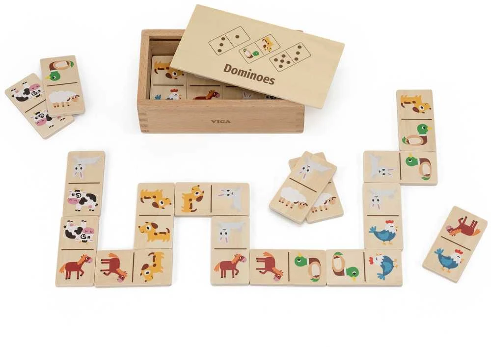 Viga Toys VIGA medinis domino 2in1 Gyvūnai ir skaičiai