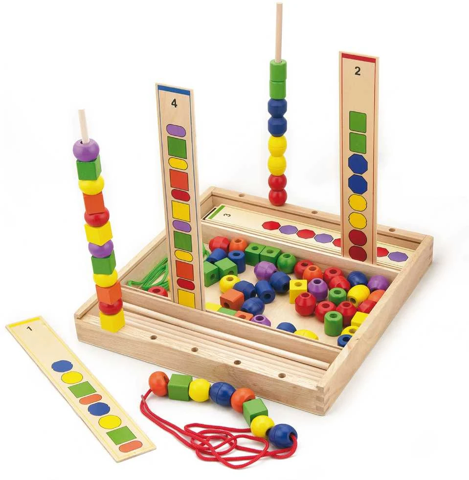 Viga medinis edinis žaidimas loginis karoliukai 104 Montessori elementai