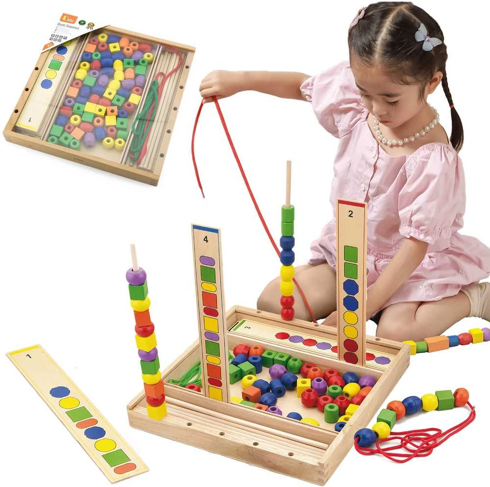 Viga medinis edinis žaidimas loginis karoliukai 104 Montessori elementai