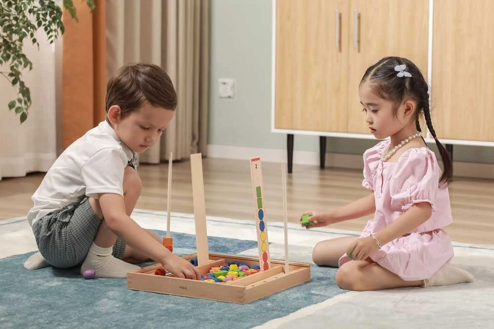 Viga medinis edinis žaidimas loginis karoliukai 104 Montessori elementai