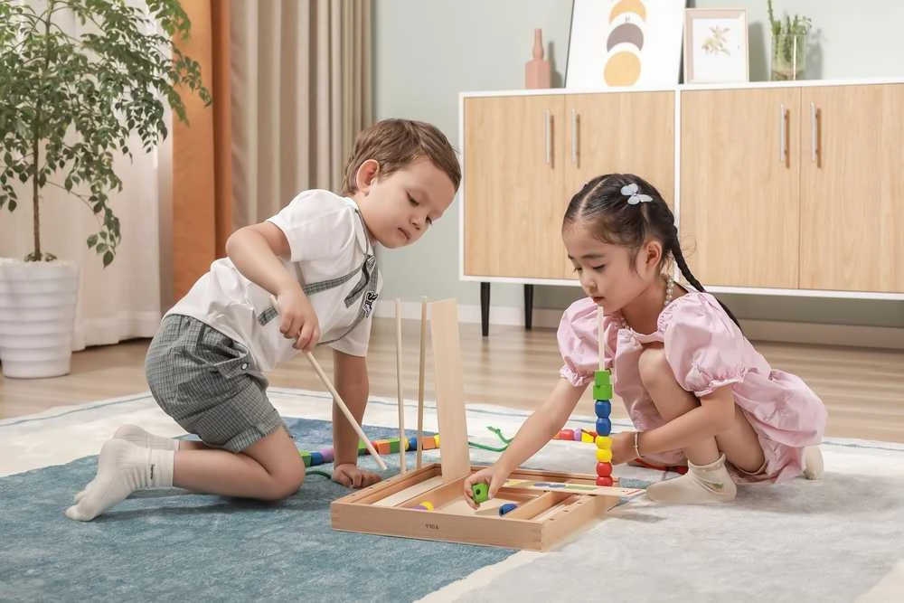 Viga medinis edinis žaidimas loginis karoliukai 104 Montessori elementai