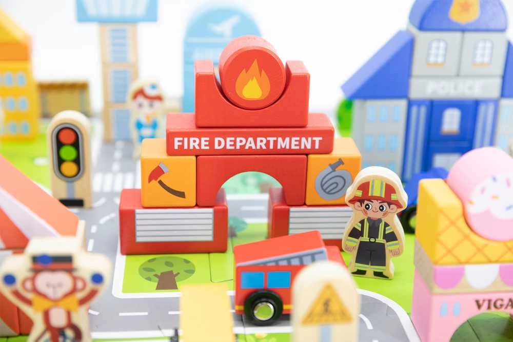 Viga Toys Viga Medinis Miesto Statybos Rinkinys Su Dėžute