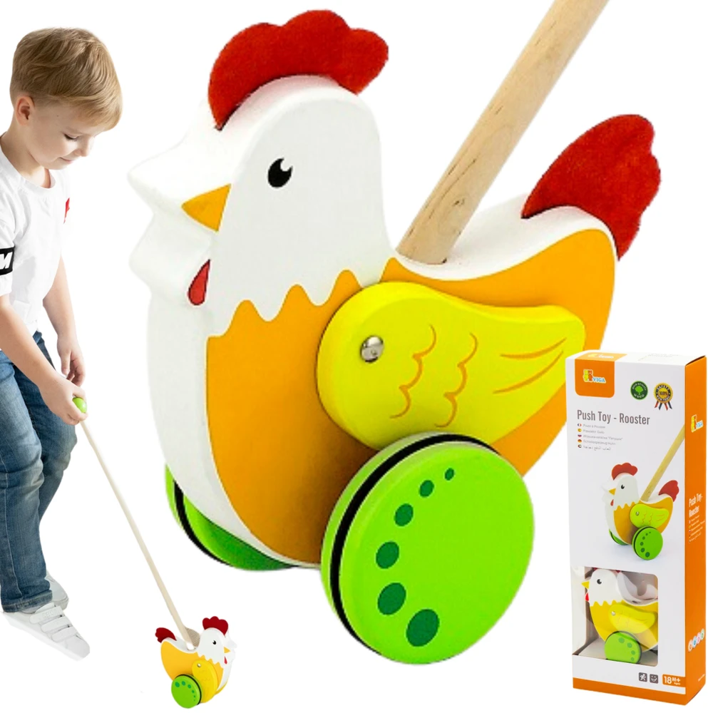 Viga Žaislai Medinis Stumdomas Žaislas Višta - Edukacinis