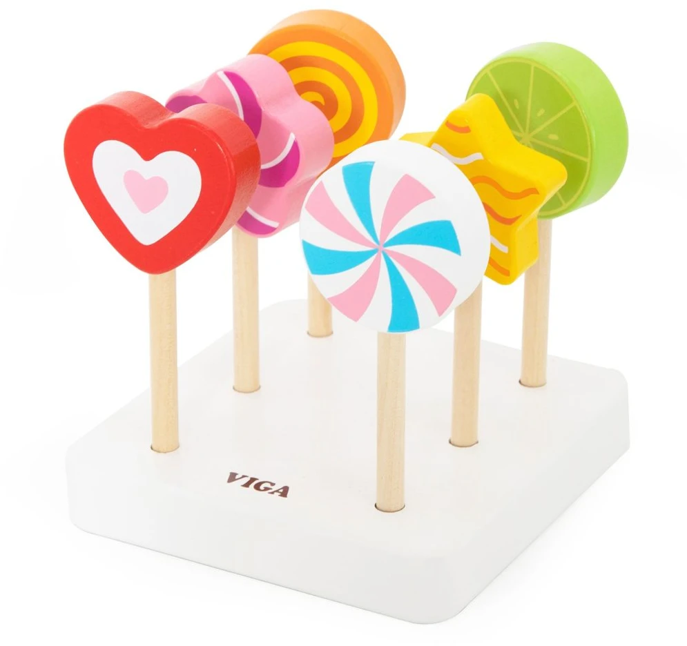 Viga Toys VIGA medinių ledinukų saldumynų parduotuvės rinkinys 6 vnt. vaikams nuo 18 mėn.