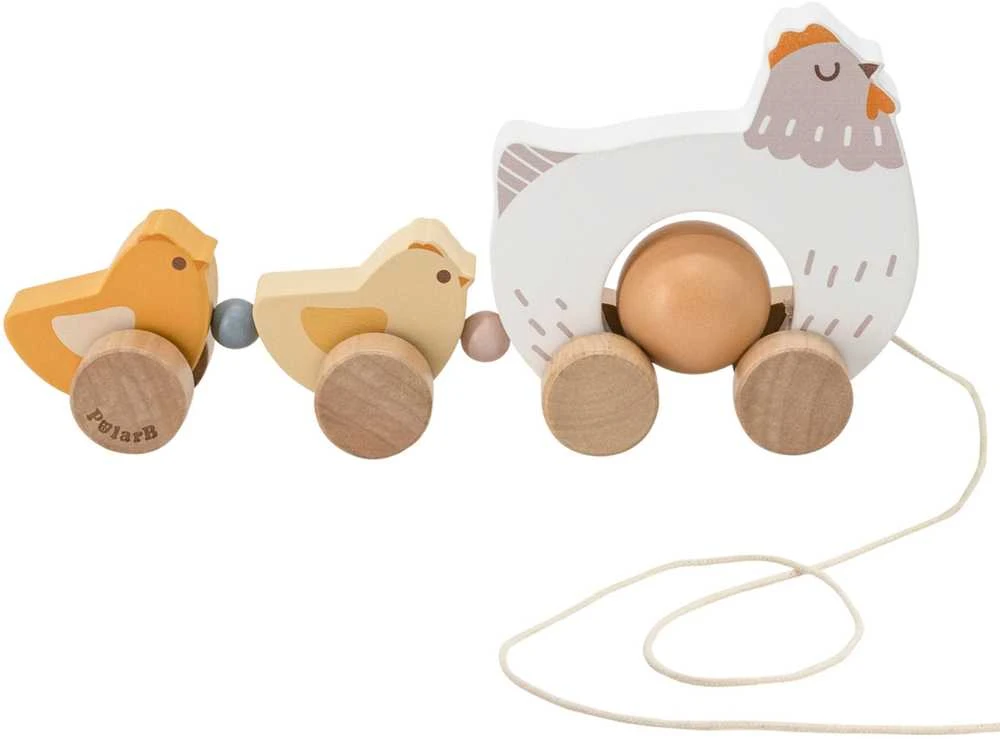 Viga Toys VIGA PolarB medinė vištelė su viščiukais traukimui