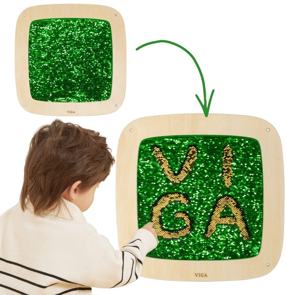 Viga Toys Viga sensorinė sieninė lenta su blizgučiais žalia auksinė