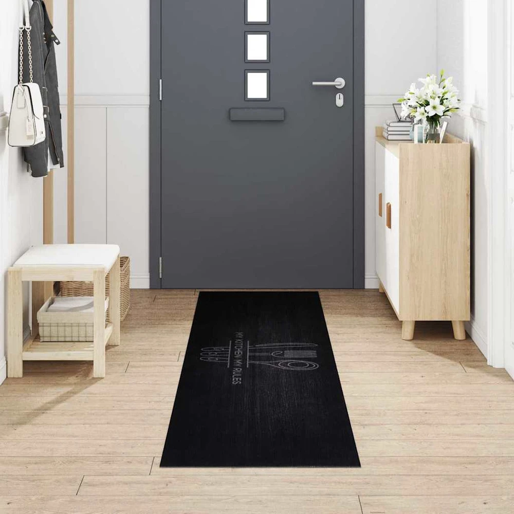 Virtuvės kilimas Vakarienės reikmenys Juoda 300 x 60 cm Aksomas