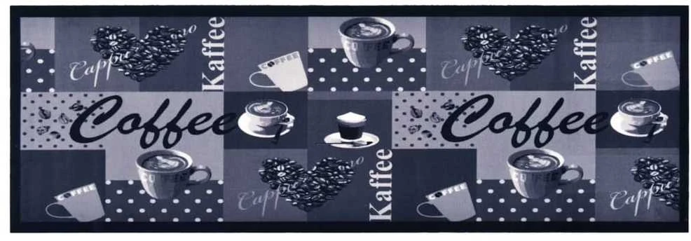 Virtuvės kilimas, mėlynas, 45x150cm, plaunamas, užrašai Coffee