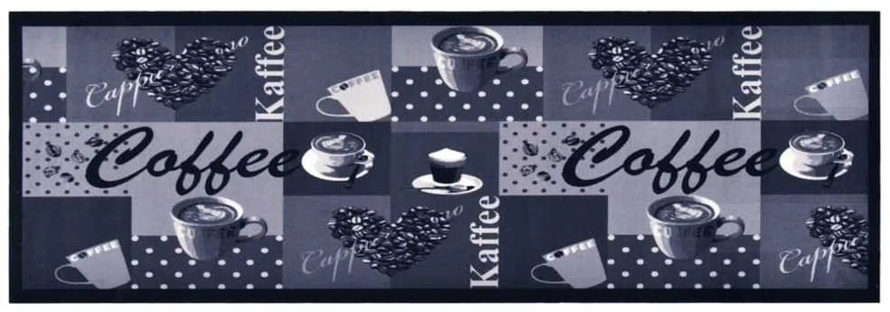 Virtuvės kilimas, mėlynas, 60x180cm, plaunamas, užrašai Coffee