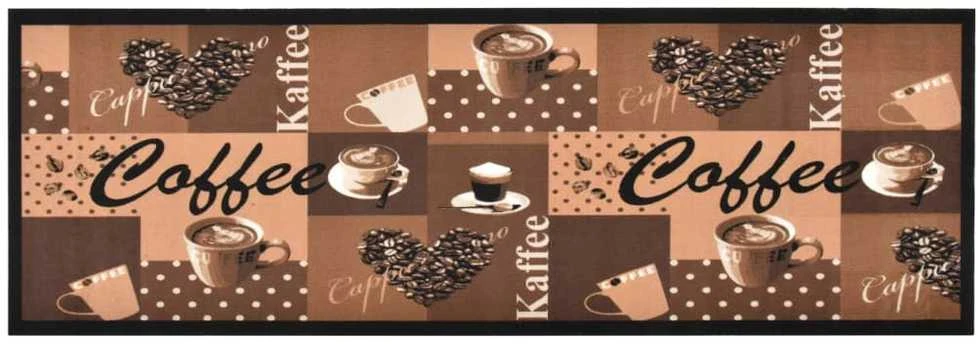 Virtuvės kilimas, mėlynas, 60x180cm, plaunamas, užrašai Coffee