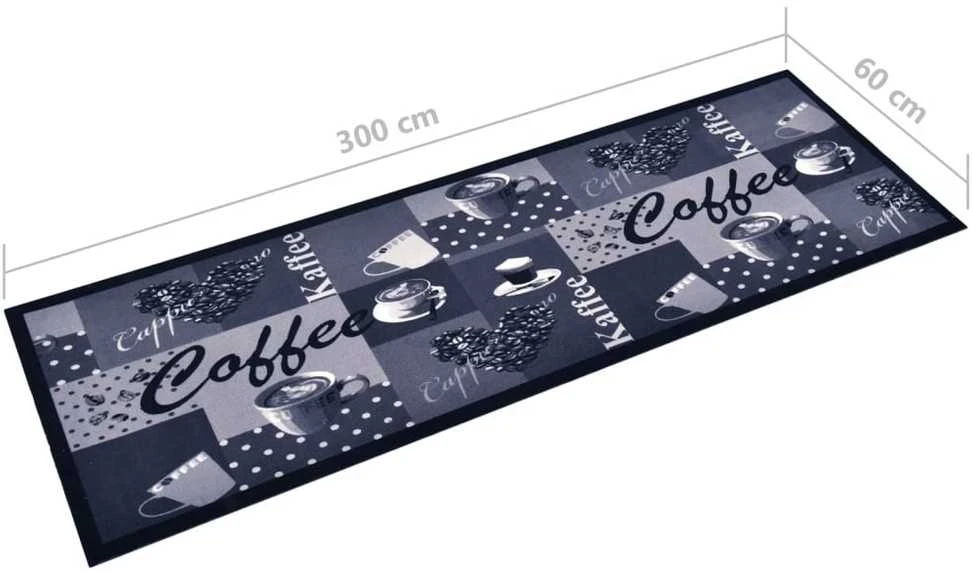 Virtuvės kilimas, mėlynas, 60x300cm, plaunamas, užrašai Coffee