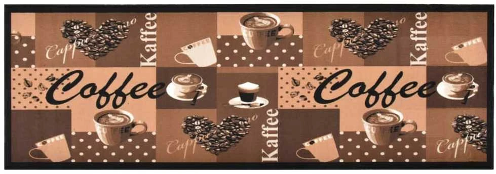 Virtuvės kilimas, rudas, 45x150cm, plaunamas, užrašai Coffee