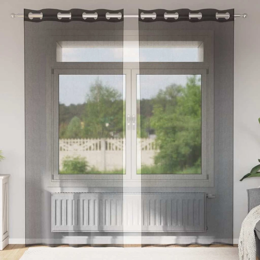 Voile užuolaidos su įvorėmis, 2vnt., juodos spalvos, 140x245cm