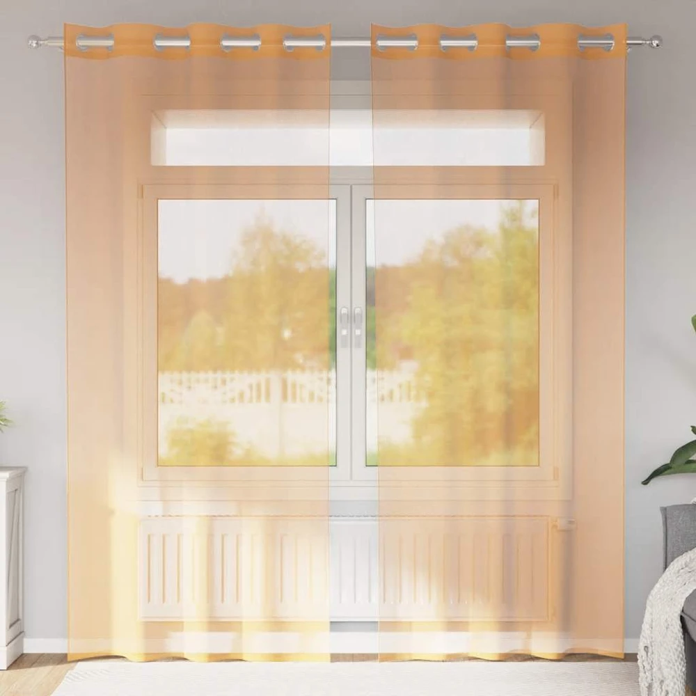 Voile užuolaidos su įvorėmis, 2vnt., oranžinis, 140x245cm