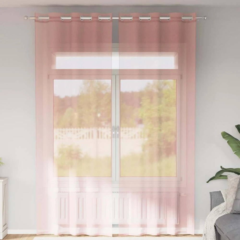 Voile užuolaidos su įvorėmis, 2vnt., rožinės spalvos, 140x260cm