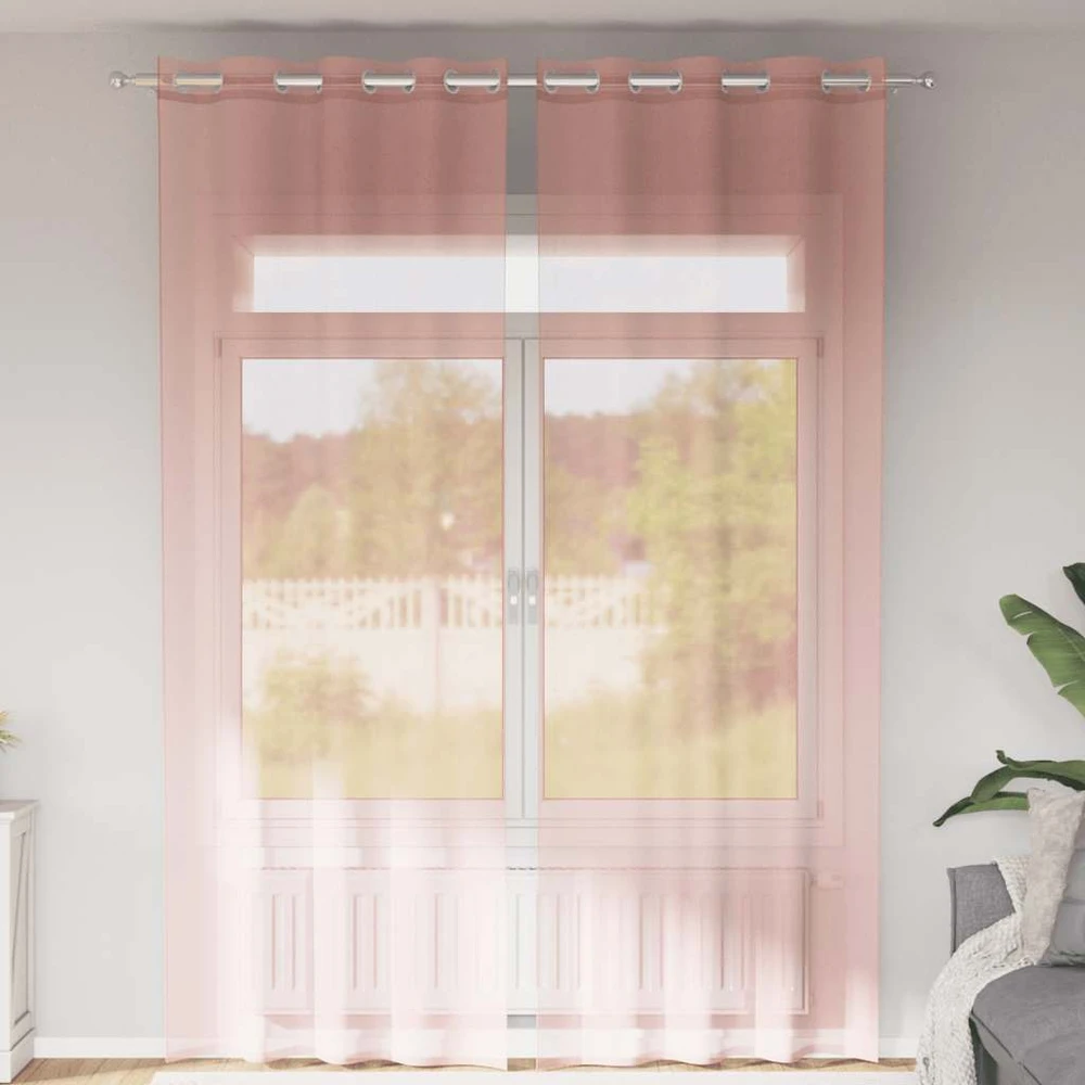 Voile užuolaidos su įvorėmis, 2vnt., rožinės spalvos, 140x300cm