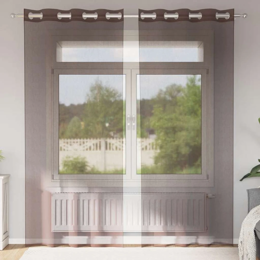 Voile užuolaidos su įvorėmis, 2vnt., rudos spalvos, 140x225cm