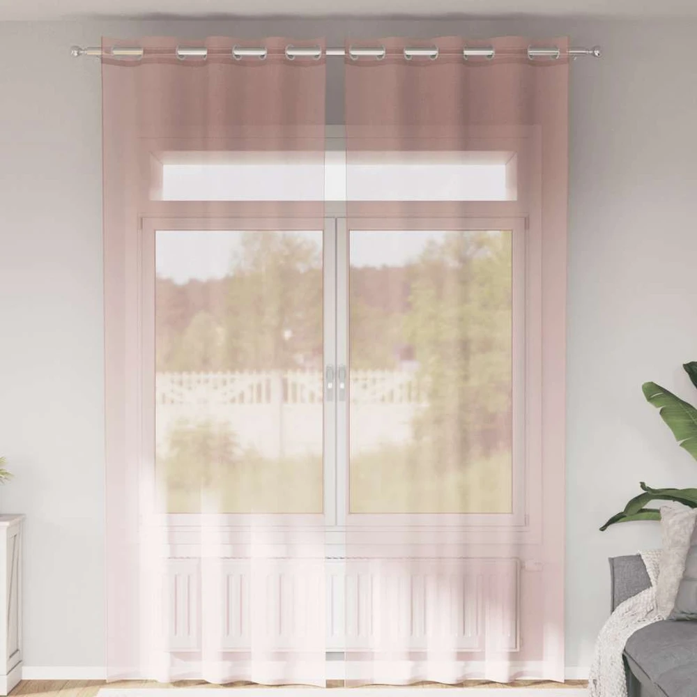 Voile užuolaidos su įvorėmis, 2vnt., šviesiai rožinė, 140x260cm