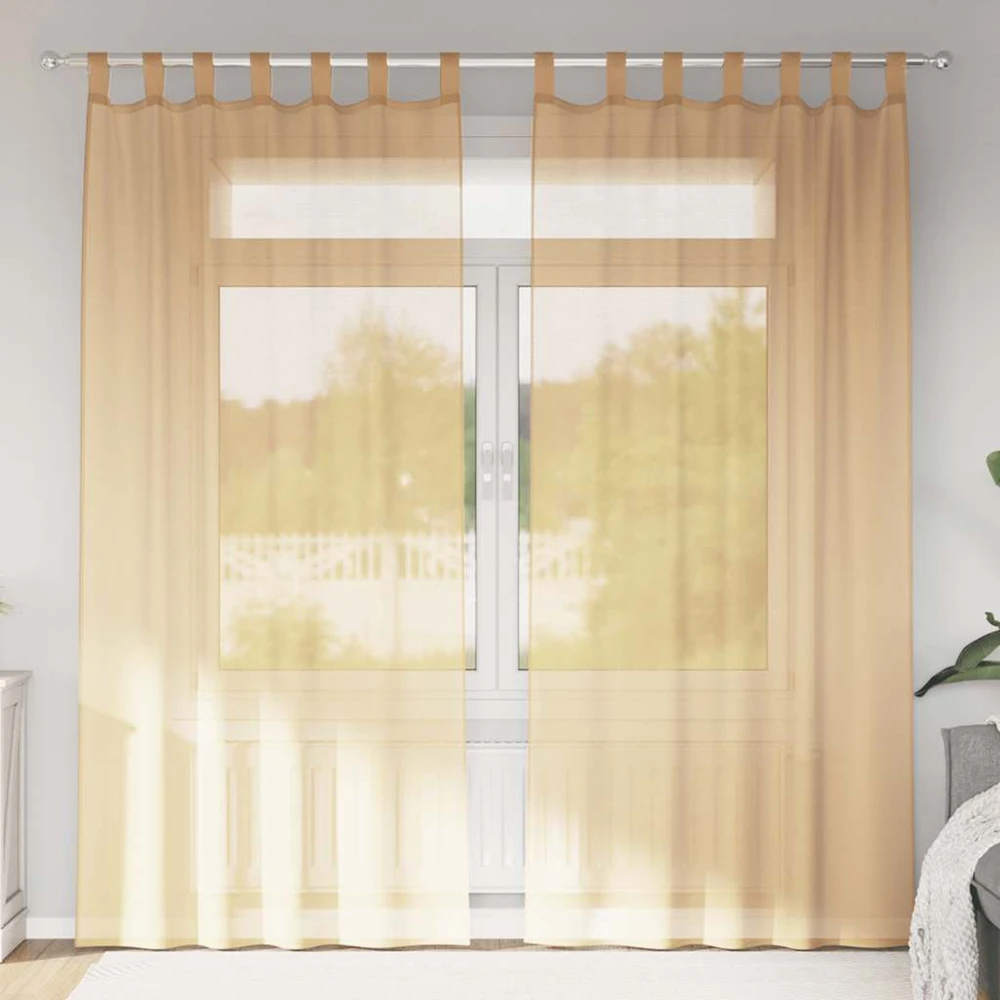 Voile užuolaidos su kilpomis, 2vnt., smėlio spalvos, 140x225cm
